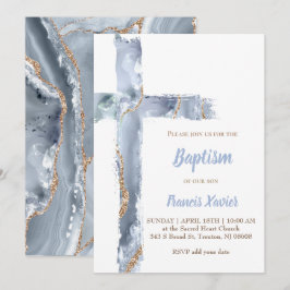 Convites batismo com agata azul-aquarela
