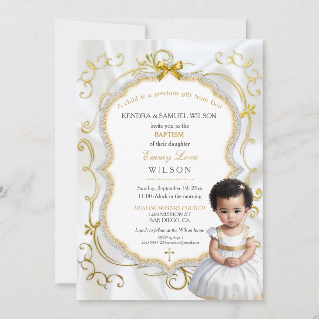 Convites Batismo Comunhão Crisma Menina Branco Dourado (Frente)