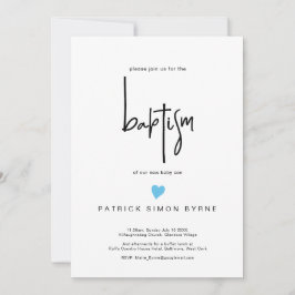 Convites Batismo Contemporâneo Menino Blue Heart Boy