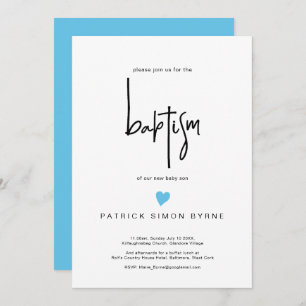 Convites Batismo Contemporâneo Menino Blue Heart Boy