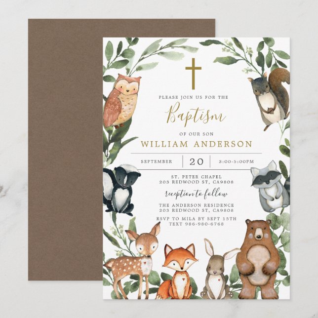 Convites Batismo/Convite De Natal Para Animais Da Floresta (Frente/Verso)