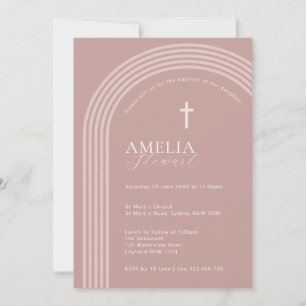 Convites Batismo cor-de-rosa com tipografia minimalista