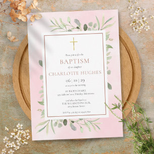Convites Batismo Crisma Aquarela Verde Rosa Dourado