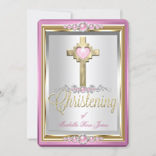 Convites Batismo Crisma Meninas Cruz Rosa Pérola 2