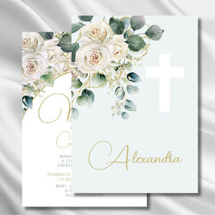 Convites Batismo cristalizando a Cruz Religiosa Verde Suave