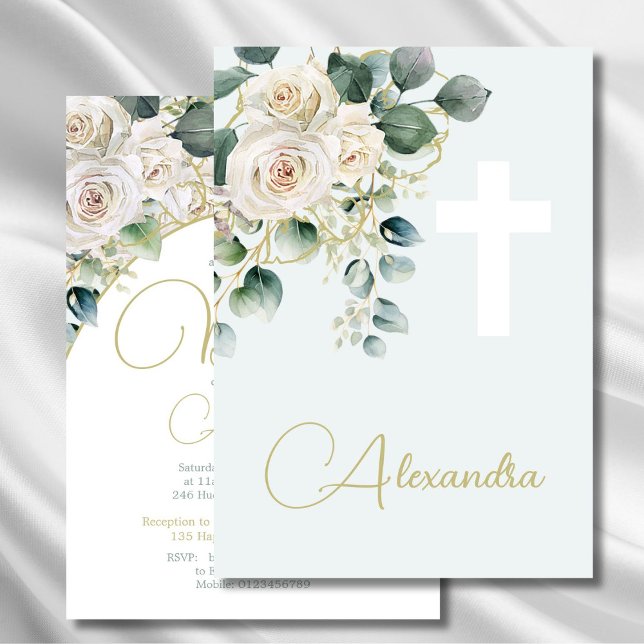 Convites Batismo cristalizando a Cruz Religiosa Verde Suave (Criador carregado)