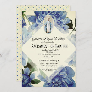 Convites Batismo cristalizando flores azuis religiosas