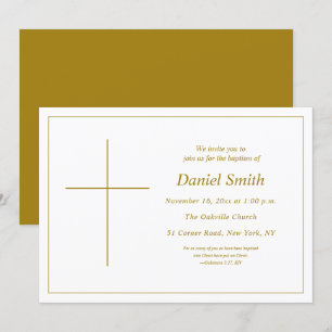 Convites Batismo cristão Dourado mínimo amarelo