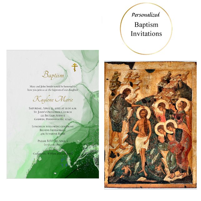 Convites Batismo Cristão Ortodoxo Textura de Canyon Verde (Criador carregado)