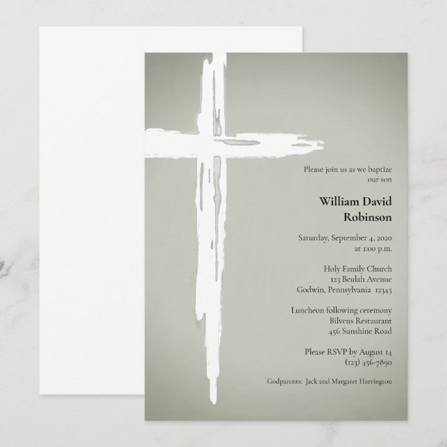 Convites Batismo Cristão Religioso Minimalista (Frente/Verso)
