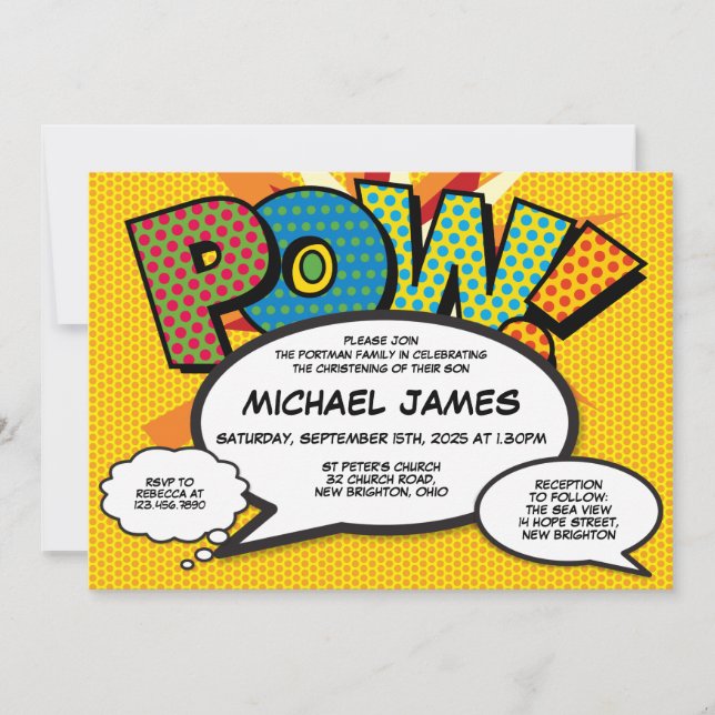 Convites Batismo Cristening Modern Comic Gênero Neutro (Frente)