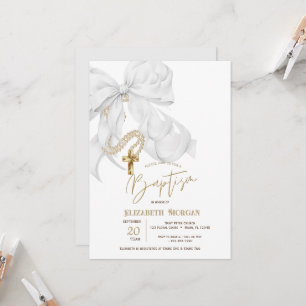 Convites Batismo Cruz de Pérolas Arco Branco Aquarela