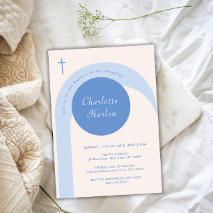 Convites Batismo da cruz do arco azul moderno Beige Boho