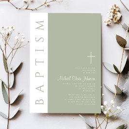 Convites Batismo da Cruz Verde Elegante Moderno