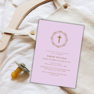 Convites Batismo da Cruz Vermelha Púrpura Elegante Clássica