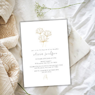 Convites Batismo da Dourada Flor Negra Moderna