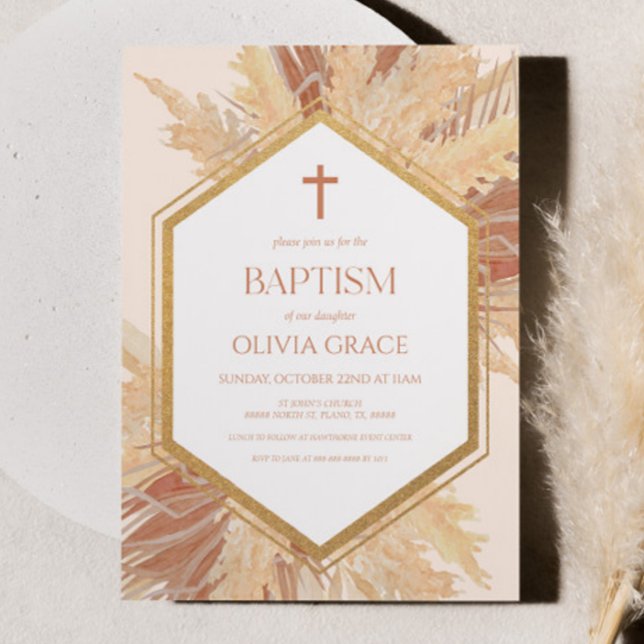 Convites Batismo da Flor Floral Boho-Rosa Boêmia Rosa (Criador carregado)