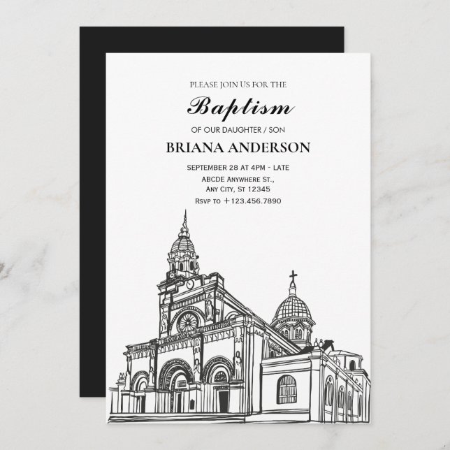 Convites Batismo da Igreja Negra e Branca (Frente/Verso)