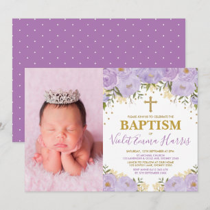 Convites Batismo da Lavanda Floral Púrpura da Aquarela Eleg