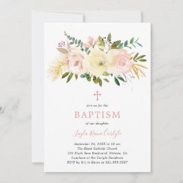 Convites Batismo da Menina Rosa Pidrada Cruz Floral Elegant