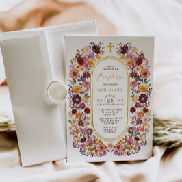 Convites Batismo da Terra do Jardim de Flores Brancas e Bri