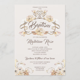 Convites Batismo das Flores Secas Naturais de Aquarela