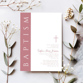 Convites Batismo das Meninas Rosa Rosa Modernas e Elegantes