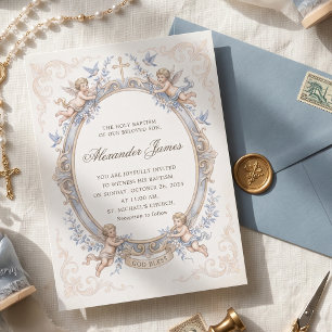 Convites Batismo de Anjo Azul da Renascença Vintage