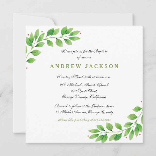 Convites Batismo de Aquarela Elegante/Convite de Natal (Frente)