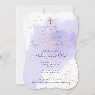 Convites Batismo de Aquarela lavanda+primeiro aniversario