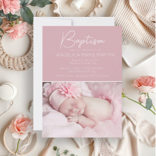 Convites Batismo de Bebê Menina Rosa Blush Foto