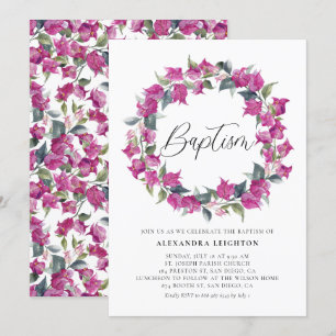 Convites Batismo de Bougainvillea Wreath Purple Watercolor