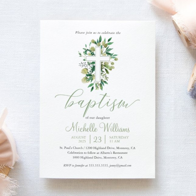 Convites Batismo de Caligrafia Greenerescente (Criador carregado)
