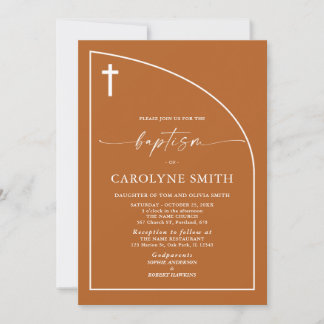 Convites Batismo de Celebração Mínima Moderna Laranja Queim