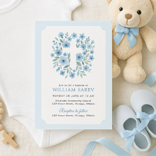 Convites Batismo de estilo de tíquete em azul