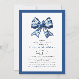 Convites Batismo de Fita de Arco Floral Azul Elegante