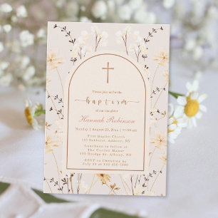 Convites Batismo de Flor Selvagem Elegante / Christening