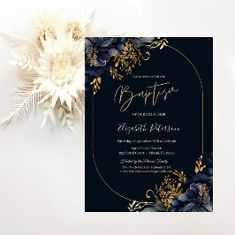 Convites Batismo de Flores Azul Marinho Elegantes