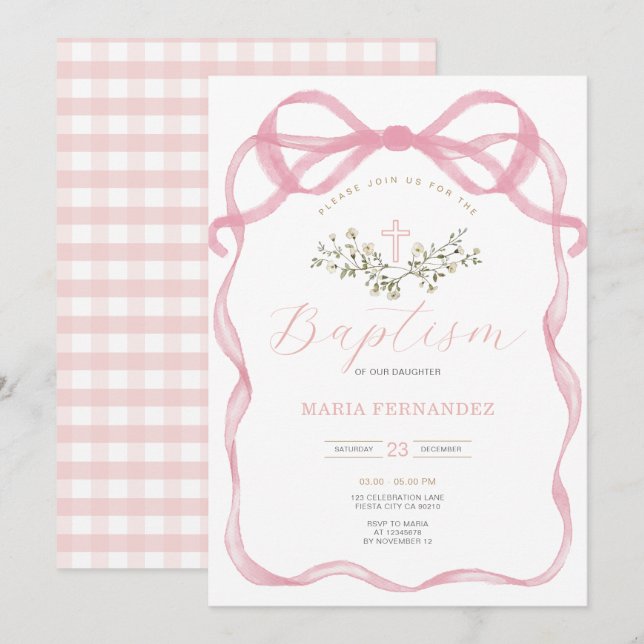 Convites Batismo de flores silvestres do Arco rosa (Frente/Verso)