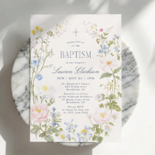 Convites Batismo de Flores Silvestres Vintage em Flor