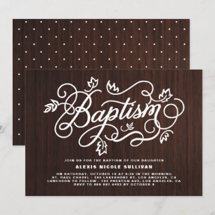 Convites Batismo de Folhagem Rústica de Madeira