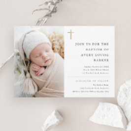 Convites Batismo de Foto Mínimo Dourado Moderno