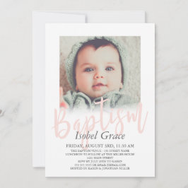 Convites Batismo de Fotografia do Script Pincel Rosa