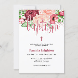 Convites Batismo de Garota Floral Púrpura, Cor-de-Água