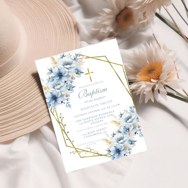 Convites Batismo de Jardim Azul com na moda de flor selvage (Criador carregado)