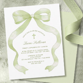 Convites Batismo de Laço Verde Elegante
