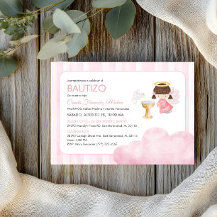Convites Batismo de Menina Católica Anjo Cute Aquarela