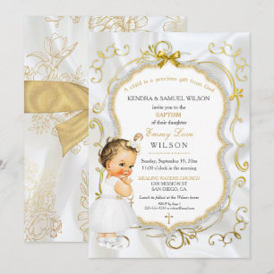 Convites Batismo de Menina Cristo Crucifixo Dourado Brilho