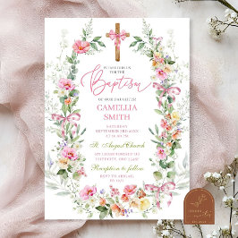 Convites Batismo de Menina Floral Colorido e Brilhante de P