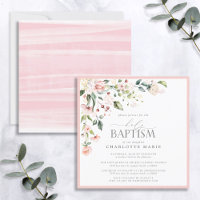 Batismo de Menina Floral em Aquarela Rosa Elegante